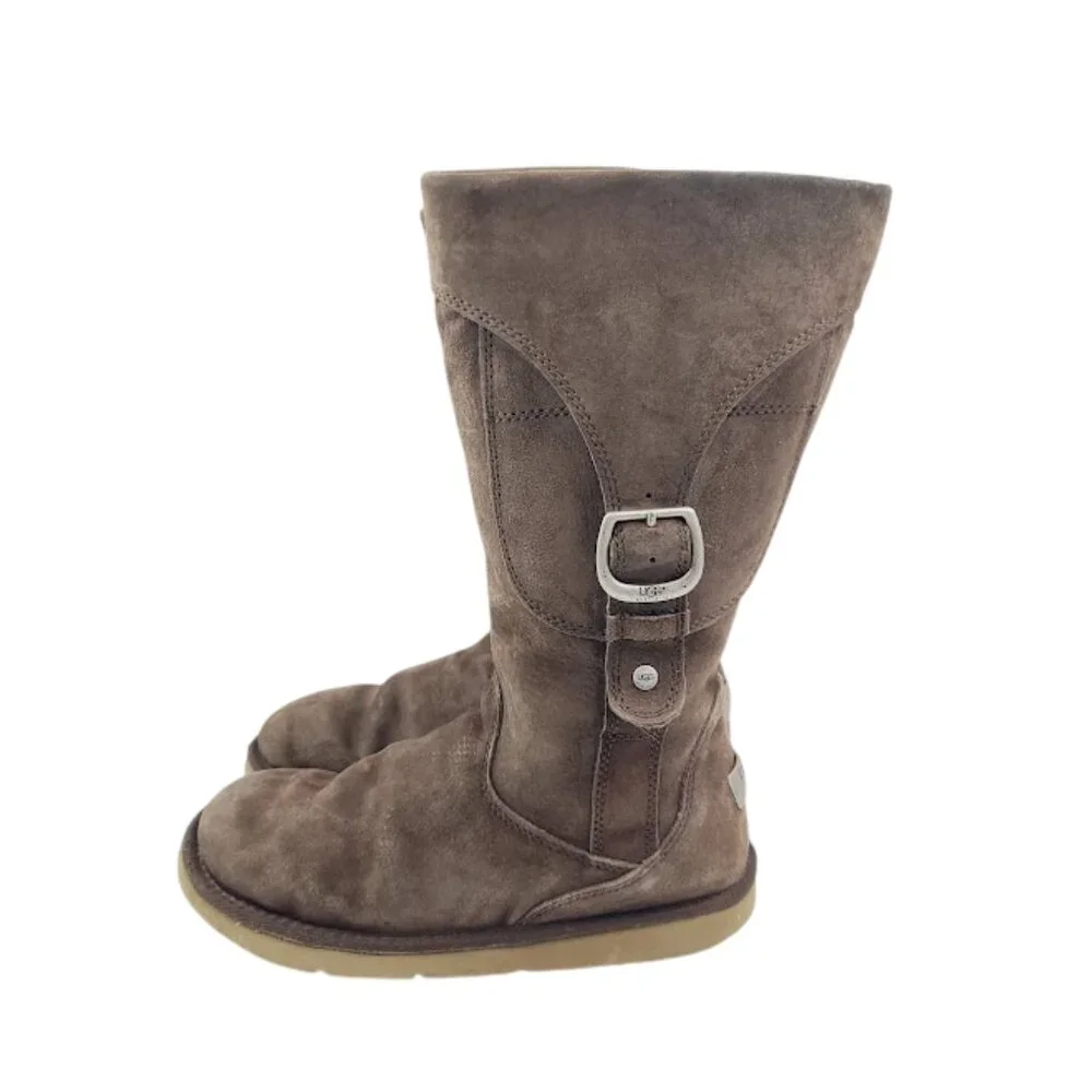 UGG‎ Women's Brown Cargo 5132 Leather Fur Mid-Calf Winter Snow Boot Size 9